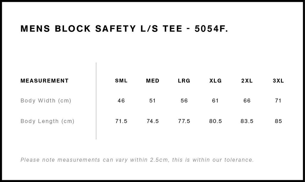 Size Guide - Style 5054F