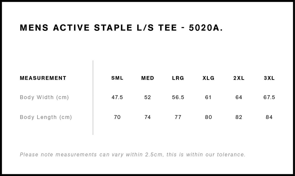Size Guide - Style 5020A