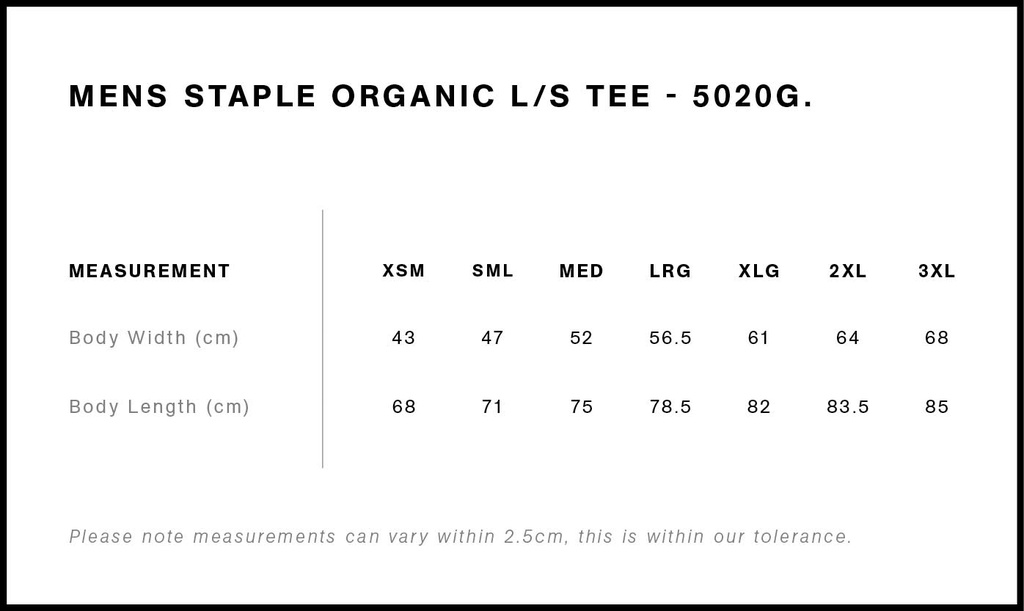 Size Guide - Style 5020G