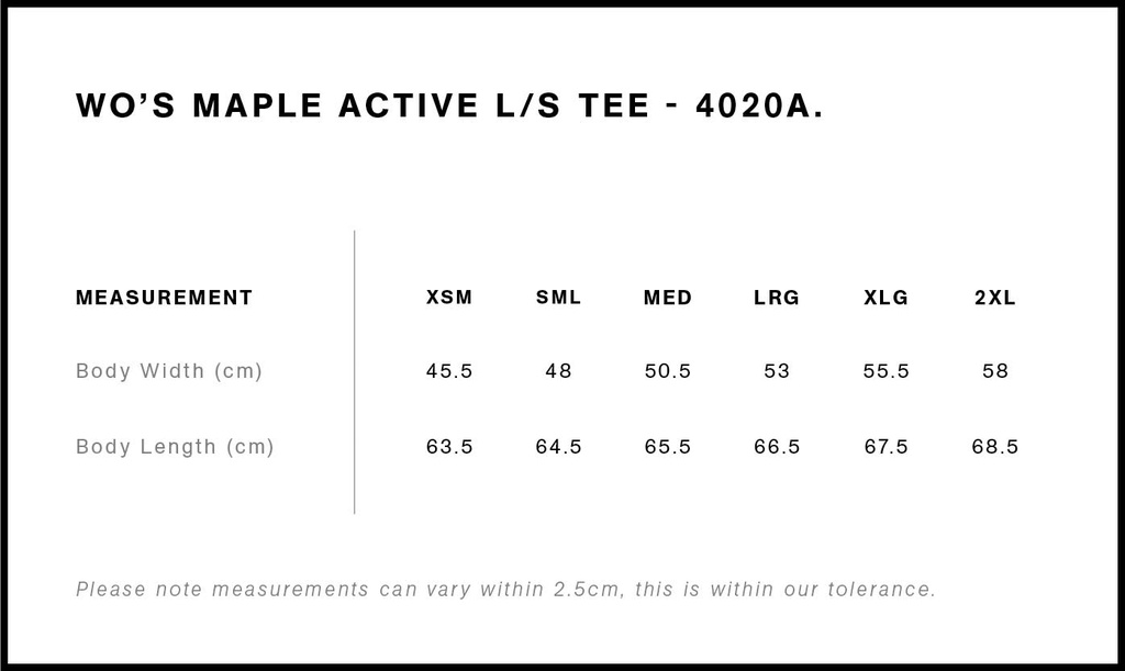 Size Guide - Style 4020A