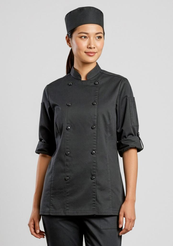 [9401042663634] CH430LL - Womens Gusto Long Sleeve Chef Jacket (XS, Black)
