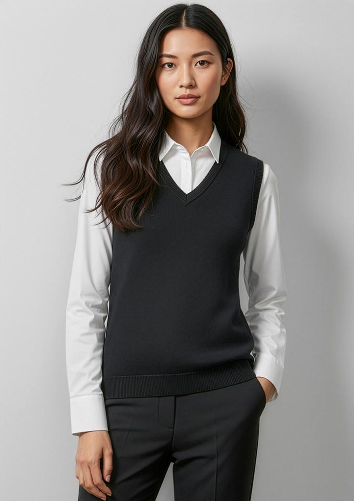 [9401042131324] LV3504 - Womens V-Neck Knit Vest (S, Black)