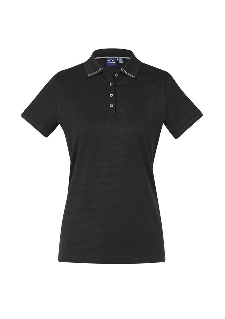 [9401042591975] P106LS - Womens Aston Short Sleeve Polo (6, Black/Silver Grey)
