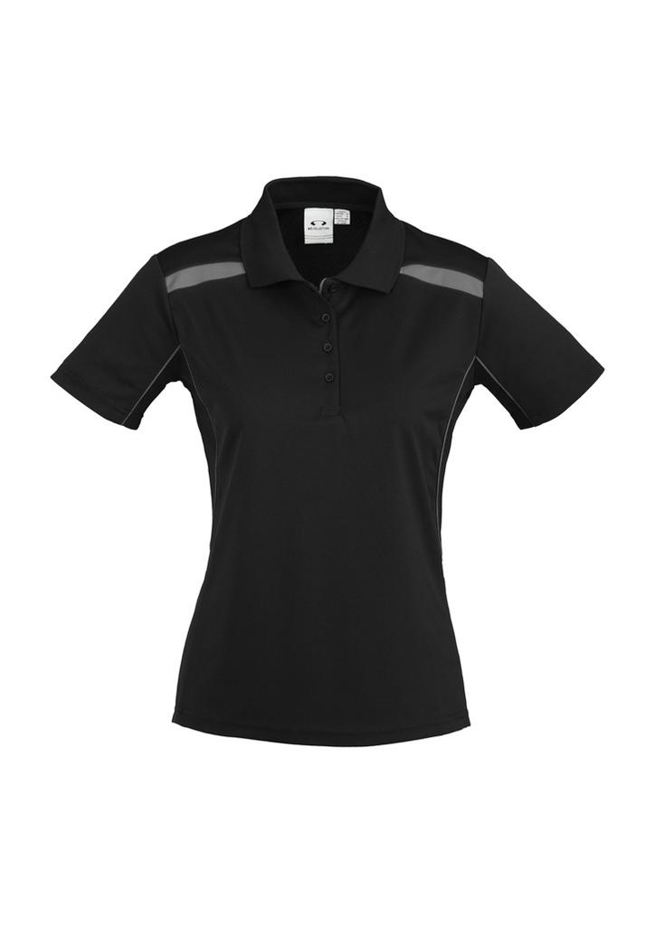 [9401042215437] P244LS - Womens United Short Sleeve Polo (8, Black/Ash)
