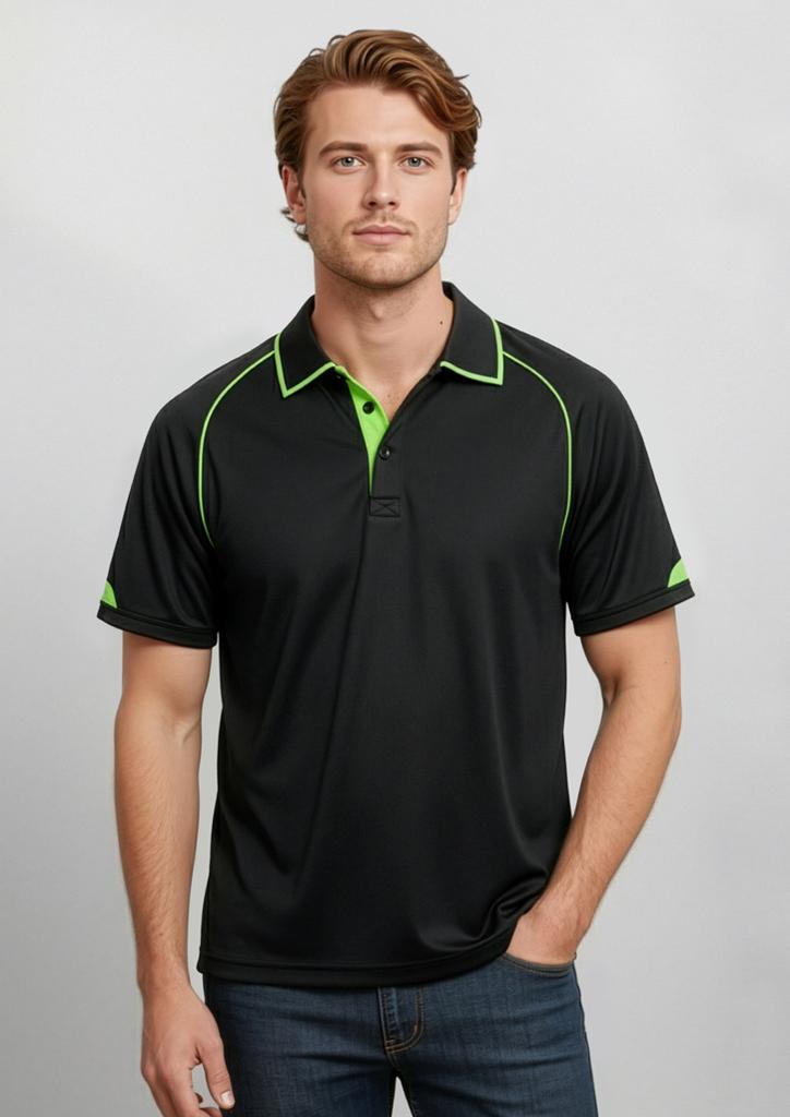 [9401042141613] P29012 - Mens Fusion Short Sleeve Polo (S, Black/Fluoro Yellow/Lime)