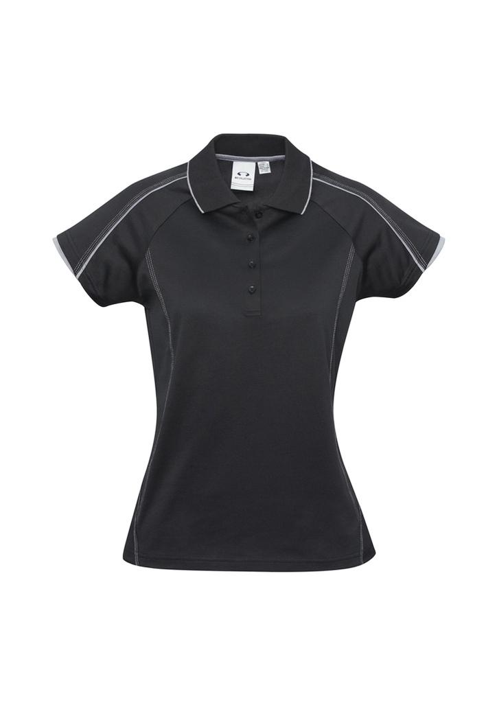 [9401042231741] P303LS - Womens Blade Short Sleeve Polo (6, Black/Silver Grey)