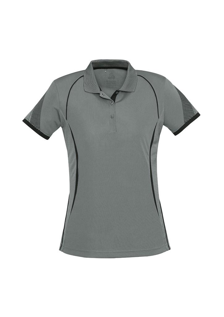 [9401042276872] P405LS - Womens Razor Short Sleeve Polo (8, Ash/Black)