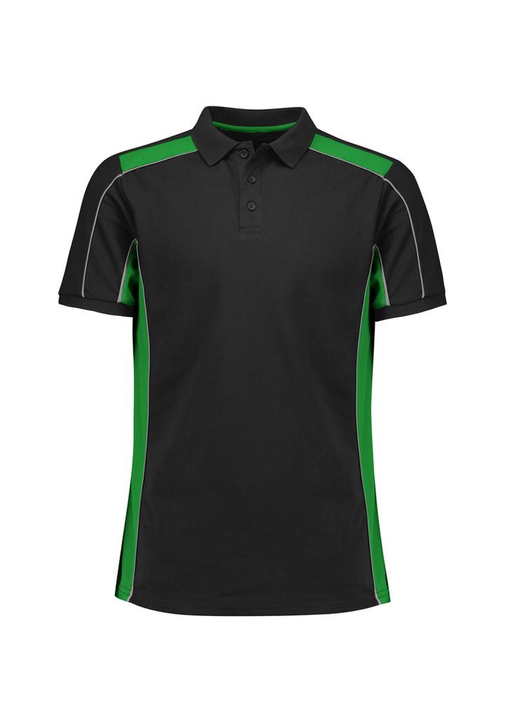 [9401042661265] P413US - Unisex Grid Short Sleeve Polo (XXS, Black/Green)