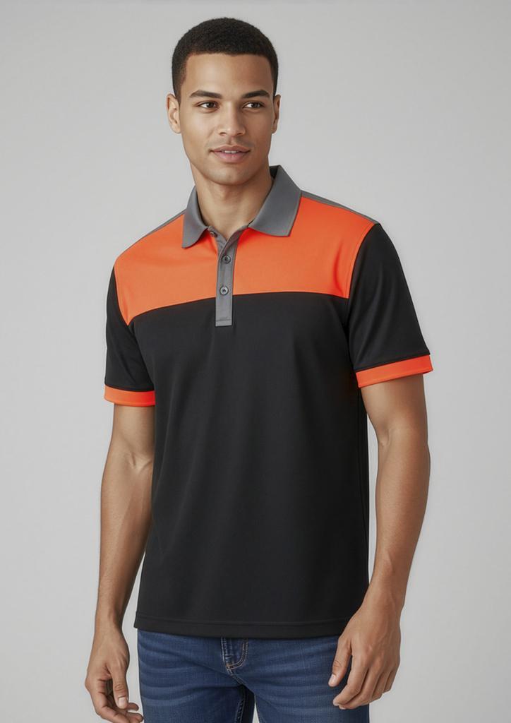[9401042295699] P500MS - Mens Charger Short Sleeve Polo (S, Black/Fluoro Orange/Grey)
