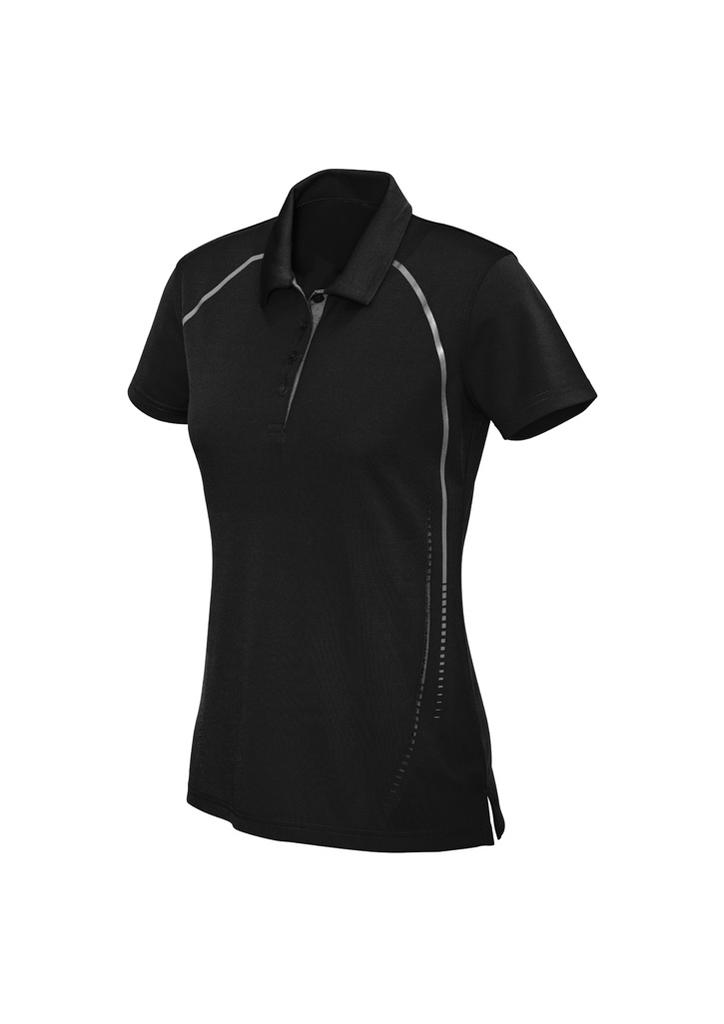 [9401042333285] P604LS - Womens Cyber Short Sleeve Polo (8, Black/Silver)