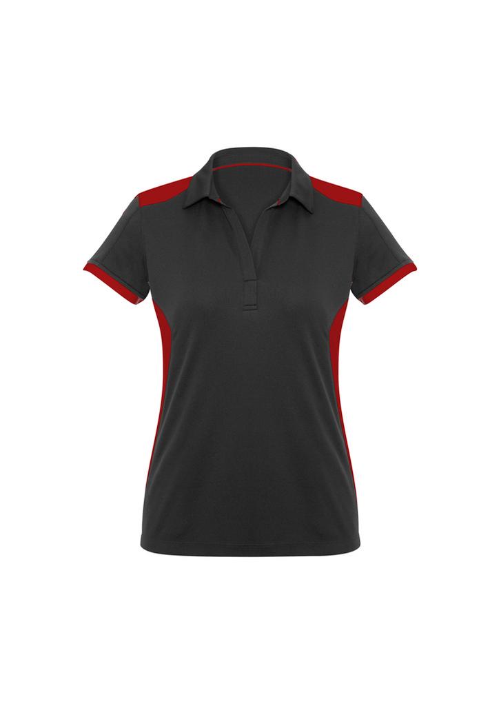 [9401042358233] P705LS - Womens Rival Short Sleeve Polo (6, Black/Red)