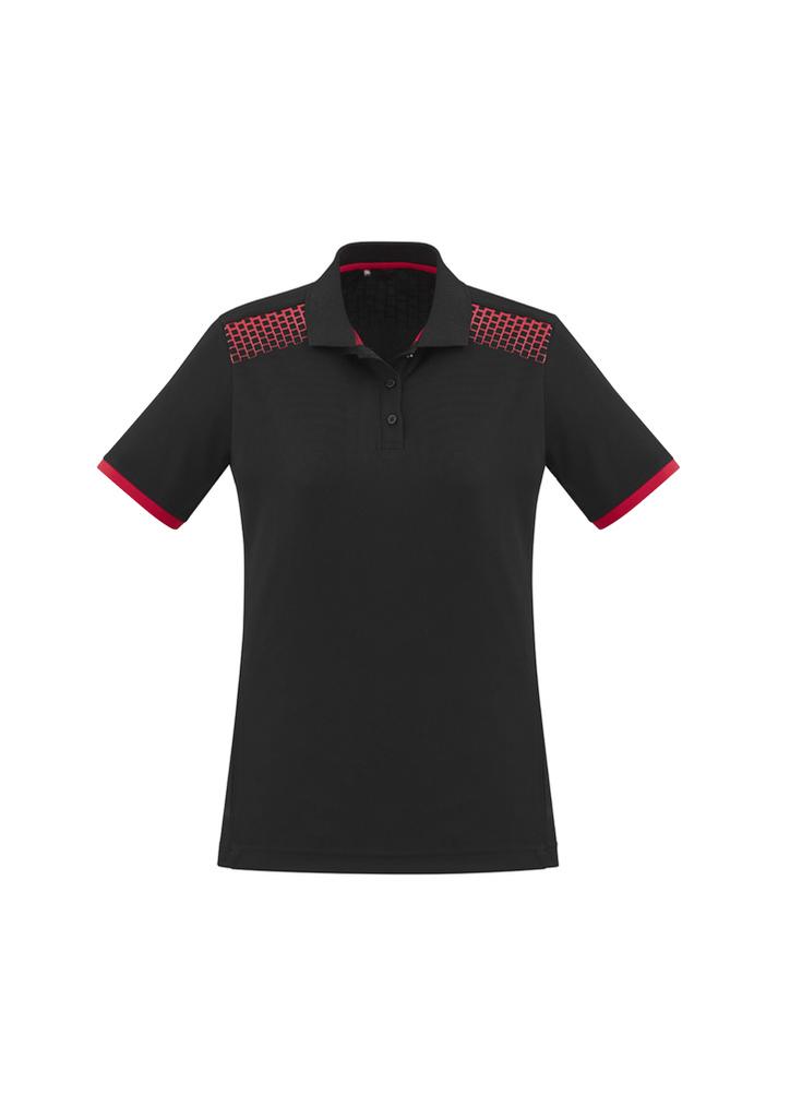 [9401042491282] P900LS - Womens Galaxy Short Sleeve Polo (6, Black/Red)