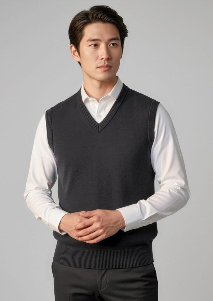 [9401042107534] WV6007 - Mens Woolmix Knit Vest (XS, Black)