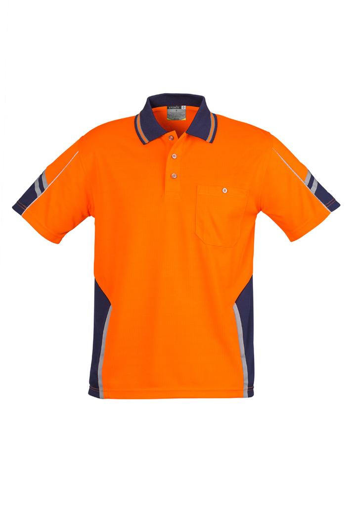 [9401042257130] ZH237 - Mens Hi Vis Squad Short Sleeve Polo (XS, Orange/Navy)