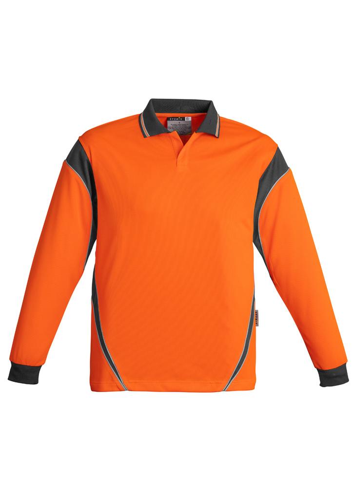 [9401042293350] ZH249 - Mens Hi Vis Aztec Long Sleeve Polo (XS, Orange/Charcoal)