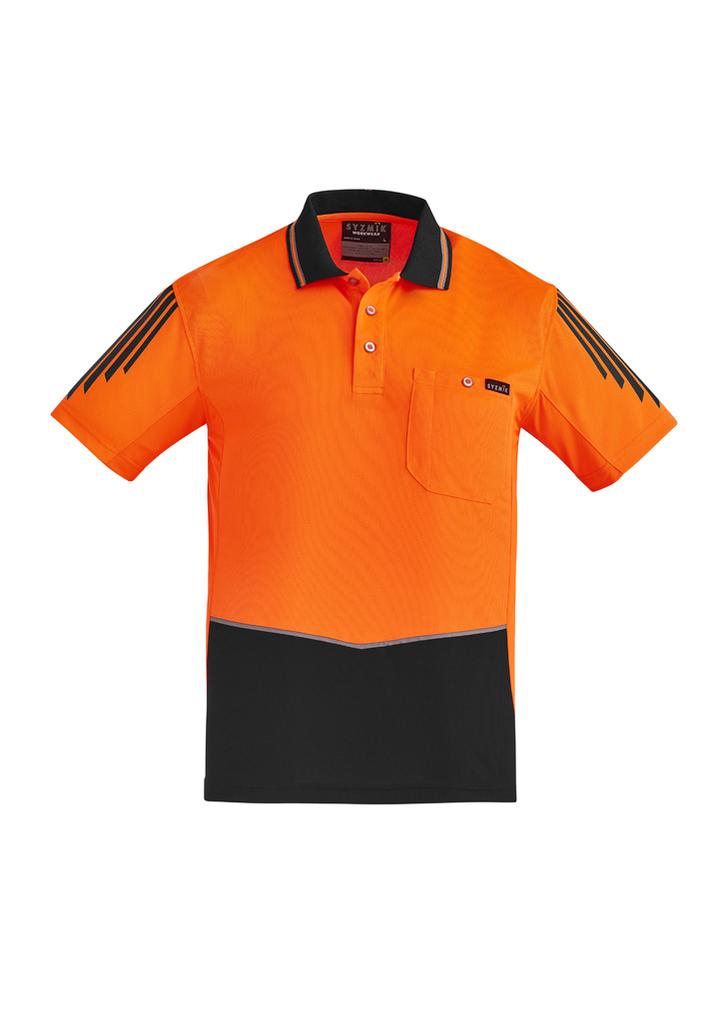 [9401042468307] ZH315 - Mens Hi Vis Flux Short Sleeve Polo (XXS, Orange/Black)