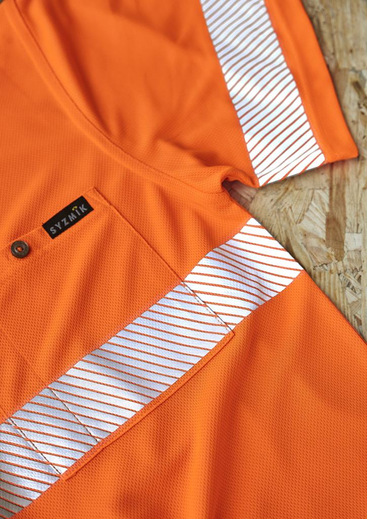 [9401042512390] ZH535 - Unisex Hi Vis Segmented Tape Short Sleeve Polo (XXS, Orange/Navy)