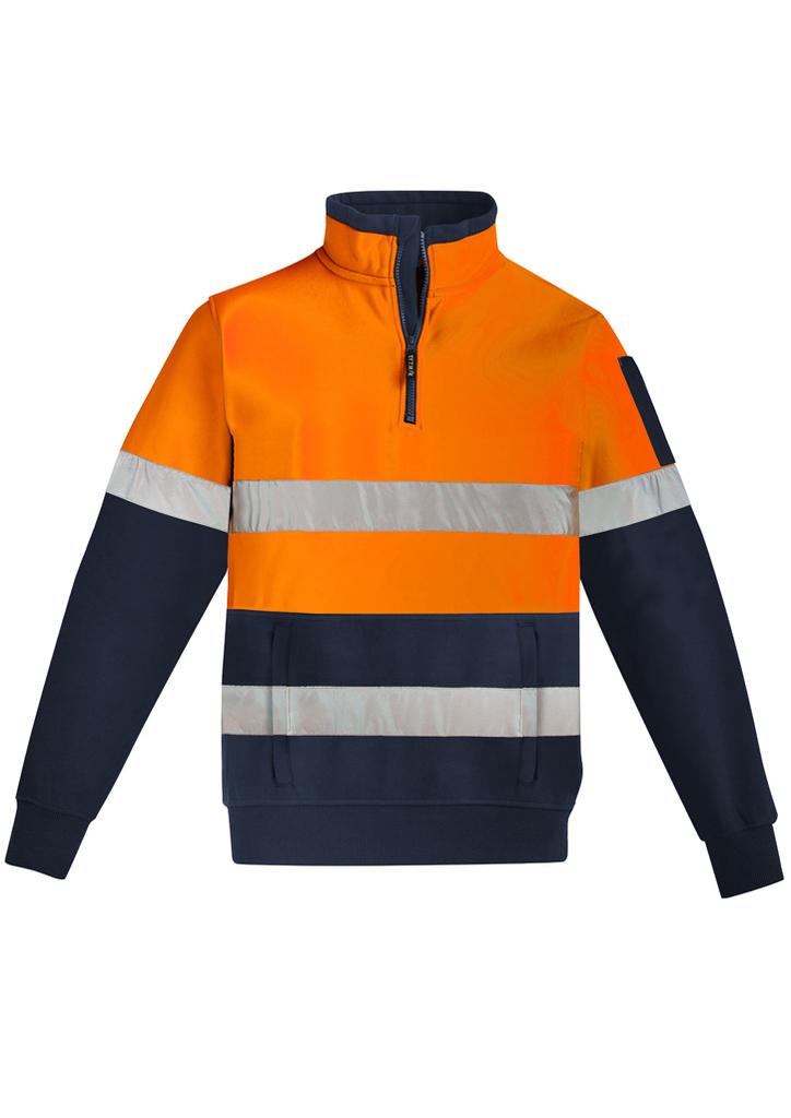 [9401042527394] ZT567 - Unisex Hi Vis 1/4 Zip Pullover - Hoop Taped (XXS, Orange/Navy)