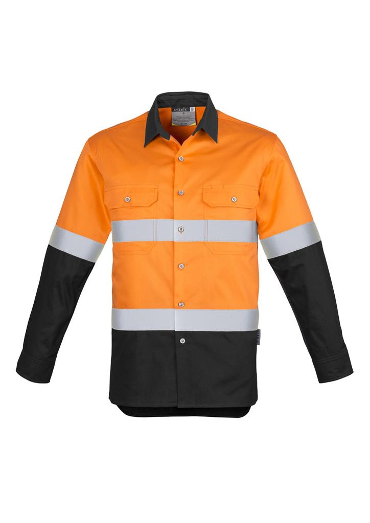 [9401042517173] ZW123 - Mens Industrial Long Sleeve Shirt - Hoop Taped (S, Orange/Black)