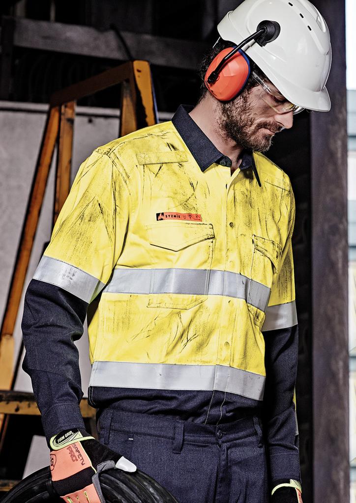 ZW140 - Mens Orange Flame Hi Vis Open Front Spliced Shirt - Hoop Taped