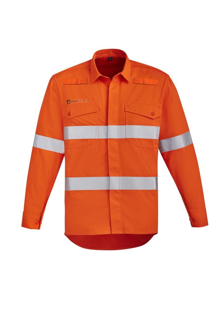 ZW145 - Mens Orange Flame Hi Vis Open Front Shirt - Hoop Taped