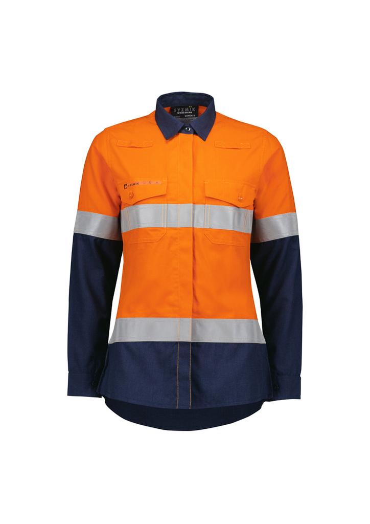 [9401042667977] ZW170 - Womens Orange Flame Lightweight Ripstop Taped Shirt (8, Orange/Navy)