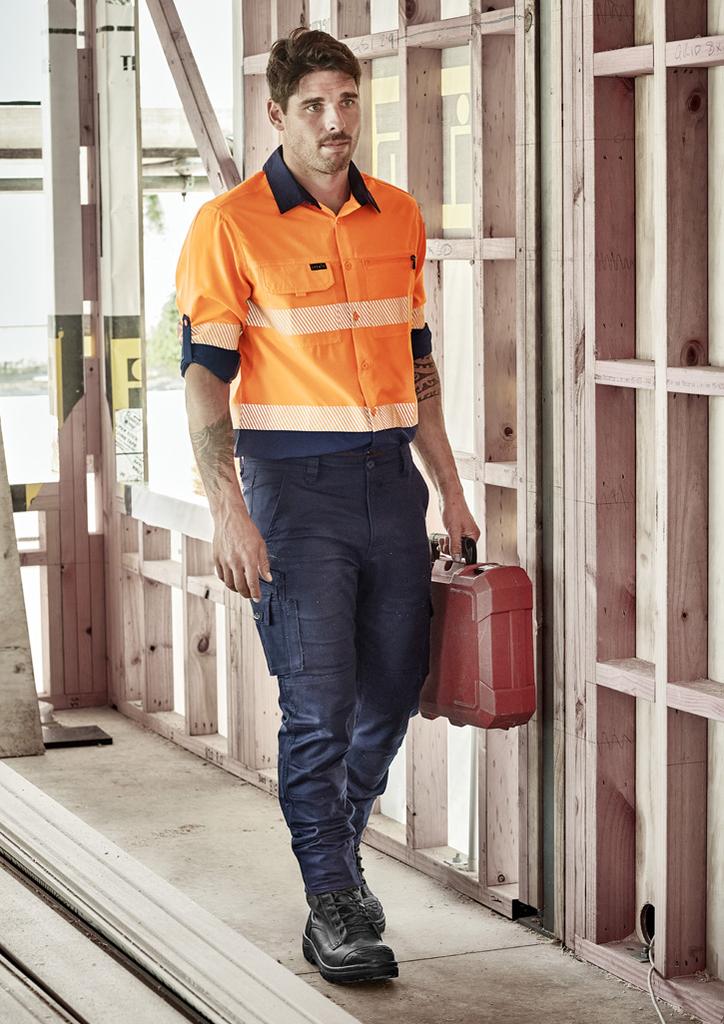 [9401042565426] ZW470 - Mens Hi Vis Outdoor Segmented Tape Long Sleeve Shirt (XXS, Orange/Navy)