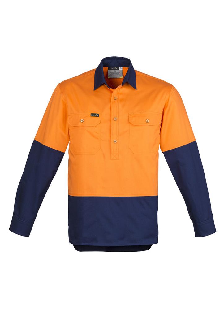 [9401042452184] ZW560 - Mens Closed Front Long Sleeve Shirt (XXS, Orange/Navy)
