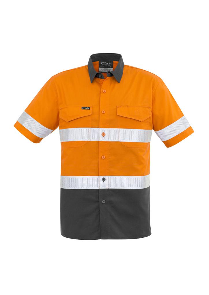 [9401042401861] ZW835 - Mens Rugged Cooling Hi Vis Taped Short Sleeve Shirt (XXS, Orange/Charcoal)