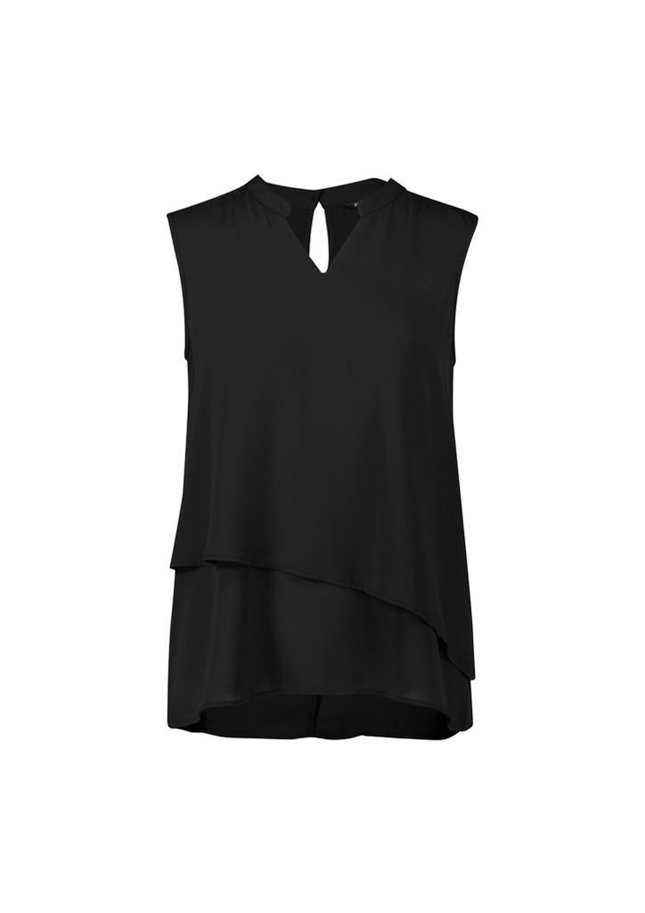 [9401042627384] RB260LN - Womens Seville Sleeveless Layered Blouse (4, Black)