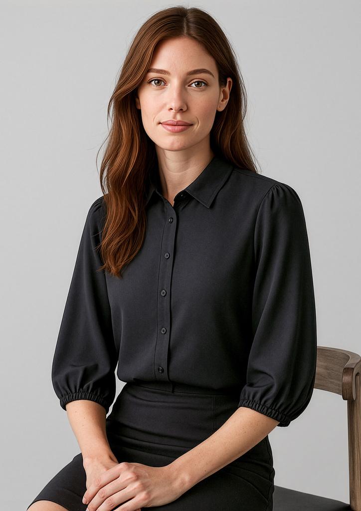[9401042518927] RB965LT - Womens Lucy 3/4 Sleeve Blouse (4, Black)