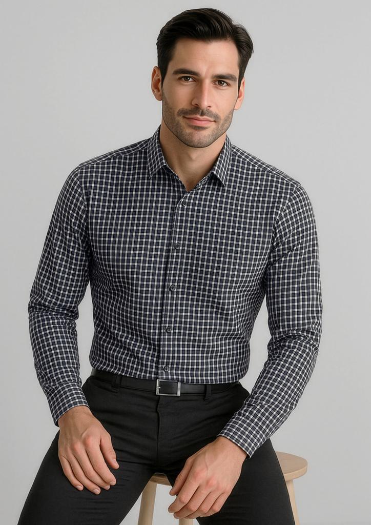 [9401042655783] RS070ML - Mens Noah Long Sleeve Shirt (XS, Black/White)