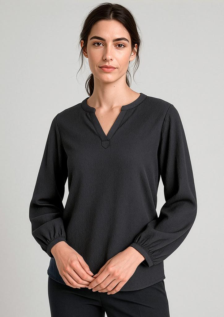 RU568LL - Womens Ruche Long Sleeve Blouse