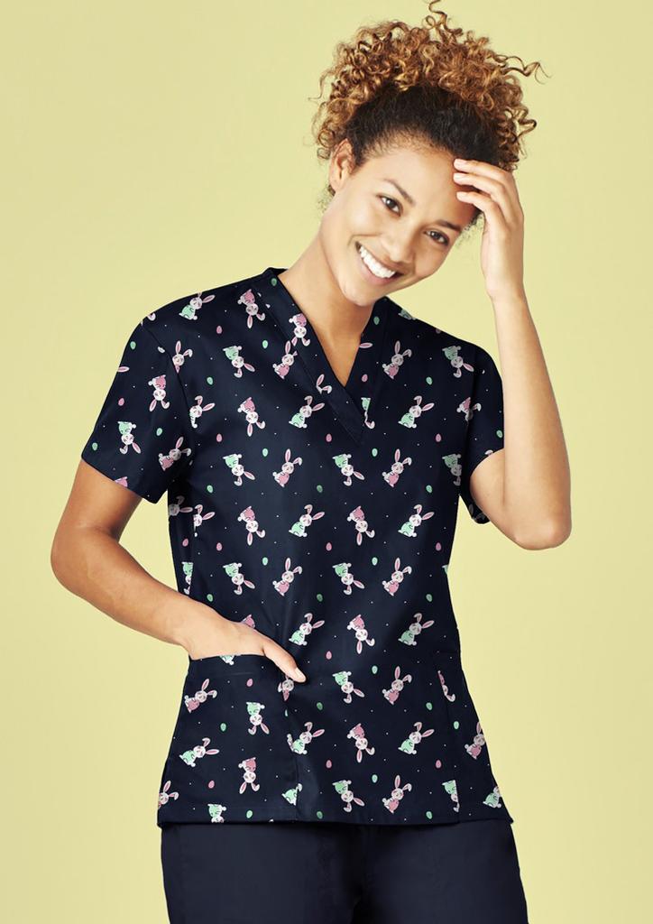 CST152LS - Womens Easter V-Neck Short Sleeve Scrub Top