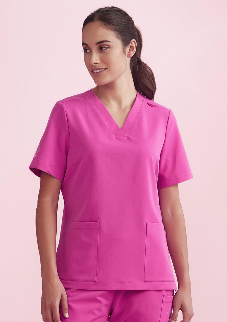 [9401042669933] CST245LS - Womens Pink V-Neck Scrub Top (XXS)