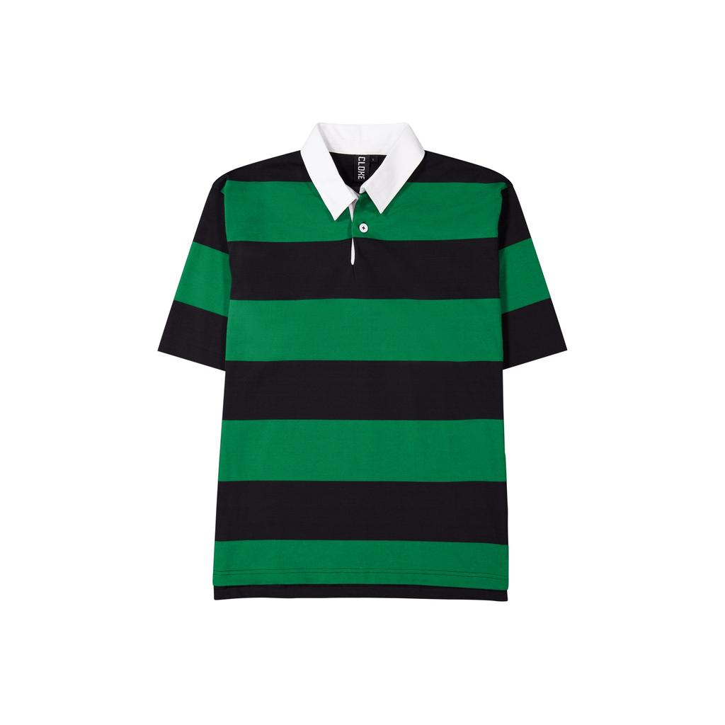[SS-RJS-KK-XXS] SS-RJS - Short-Sleeved Striped Rugby Jersey (XXS, Black/Kelly)