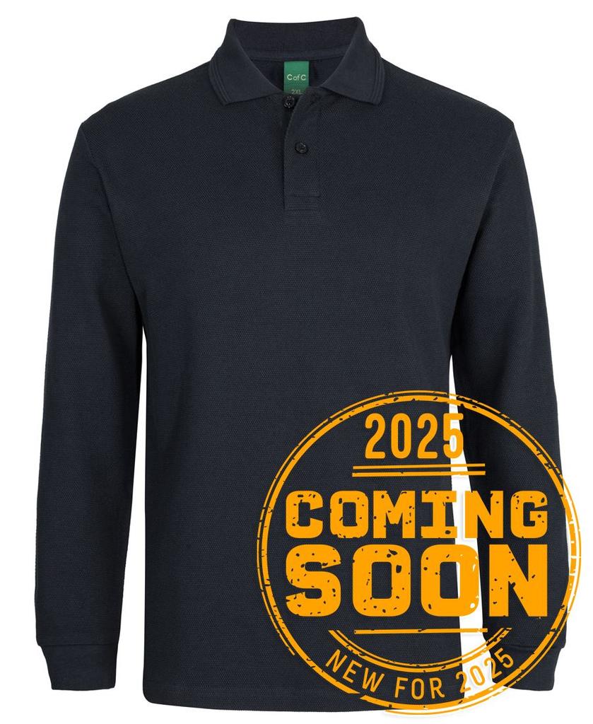 [2PCLBXA0] 2PCL - C of C L/S 320G Popcorn Cotton Polo (3XS, Black)