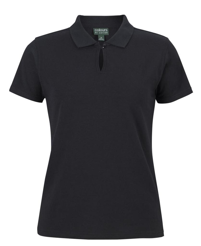 [2STS1BX06] 2STS1 - C of C Ladies Cotton S/S Stretch Polo (6, Black)