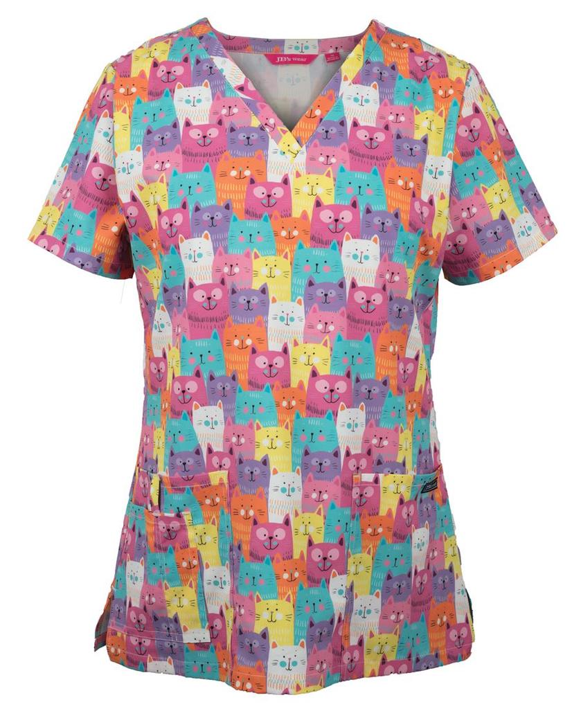 [4STP10106] 4STP1 - JBs Ladies Scrub Top Printed (6, Cat)