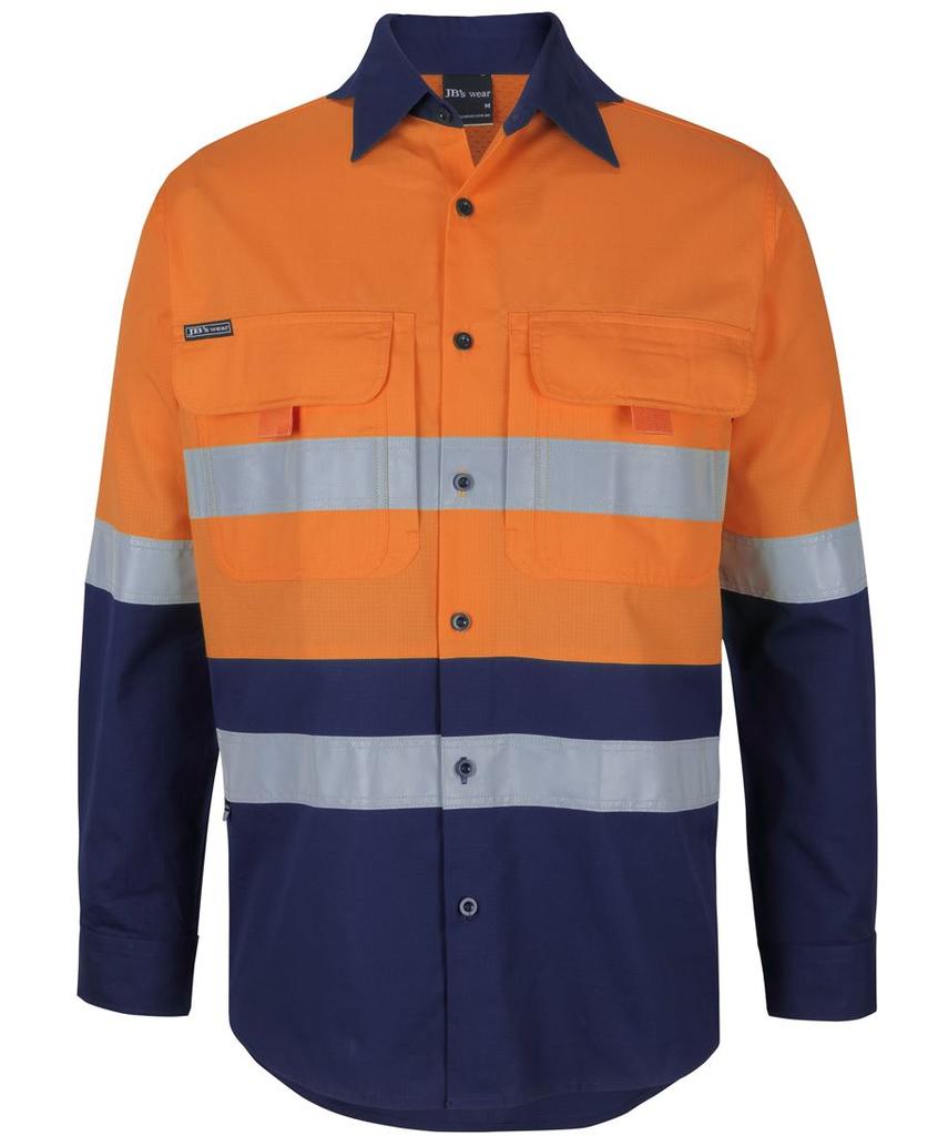 [6DNRLONAA] 6DNRL - JBs Hv (D+N) L/S Ripstop Fishing Shirt (XS, Orange/Navy)