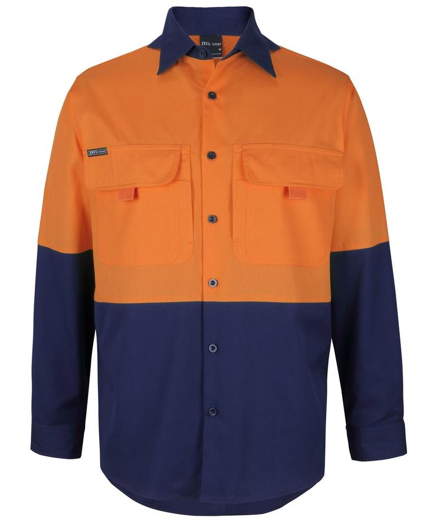 [6HNRLONAA] 6HNRL - JBs Hv L/S Ripstop Fishing Shirt (XS, Orange/Navy)