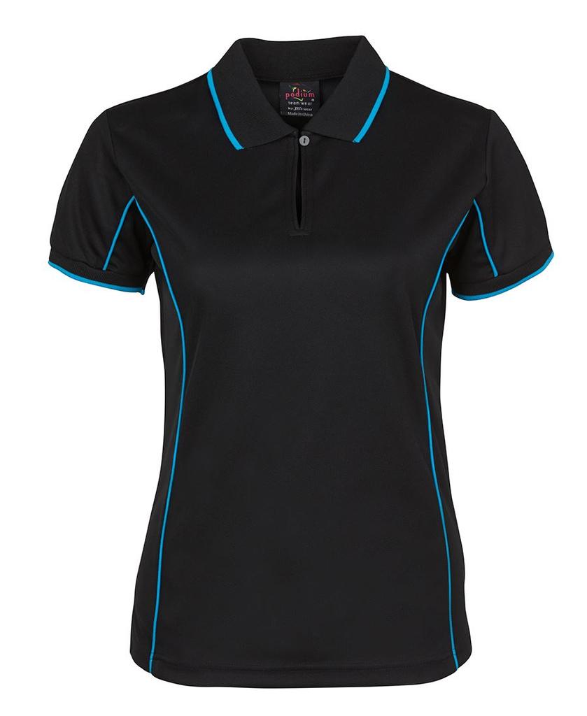 [7LPIBL08] 7LPI - Podium Ladies Piping Polo (8, Black/Aqua)