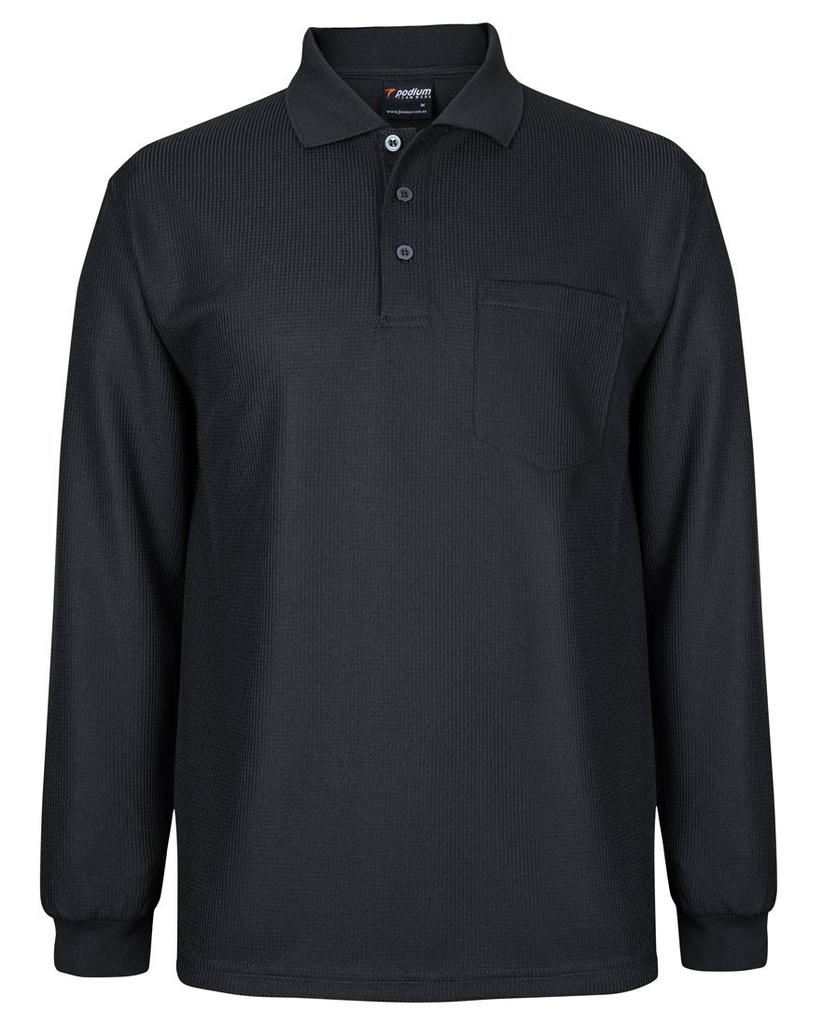 7WPL - Podium L/S Waffle Pocket Polo