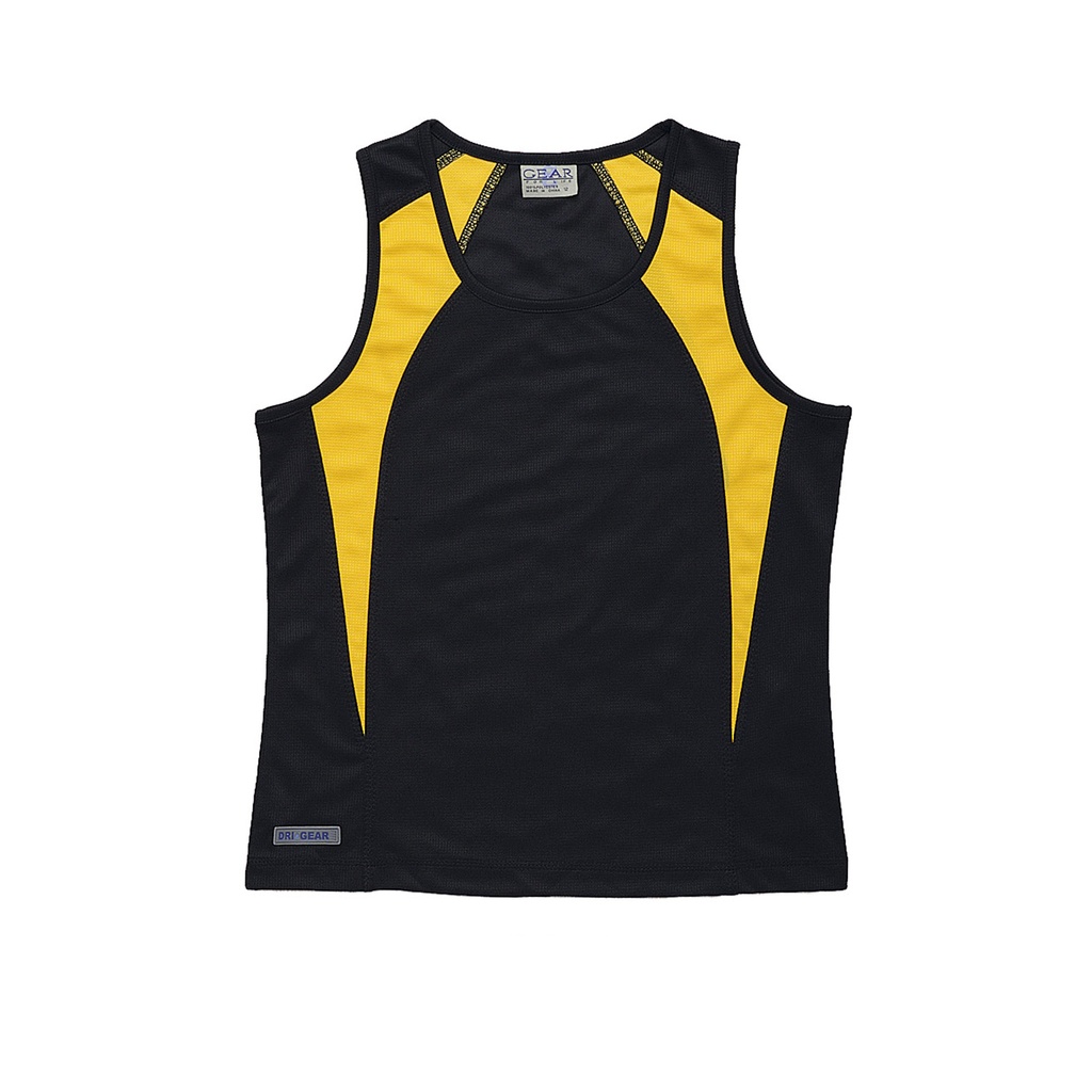 [OWDGSS-BLACK-GOLD-10] OWDGSS - Dri Gear Spliced Zenith Singlet - Womens (10, Black/Gold)