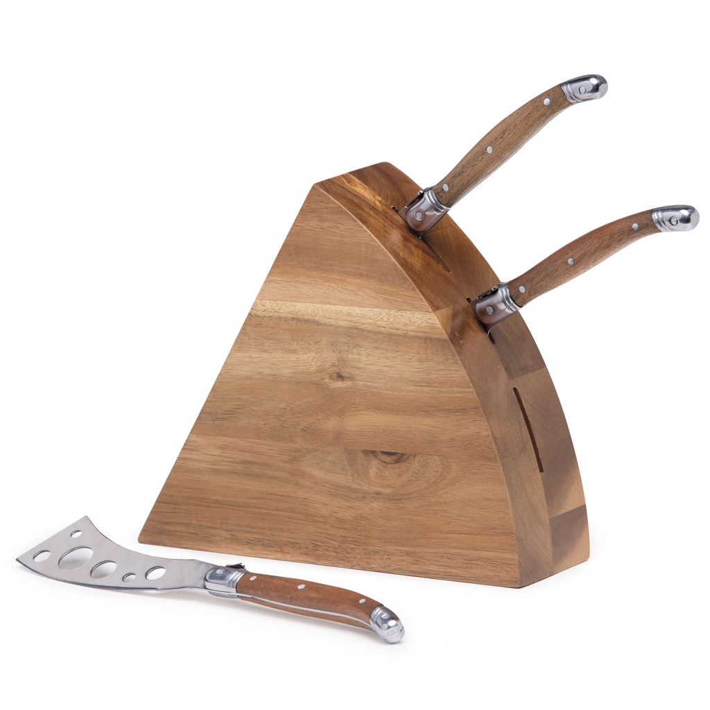 [POWCKB-ACACIA WOOD-STANDARD] POWCKB - Wedge Cheese Knife Block Set