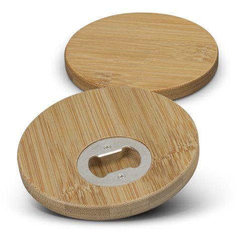 Bamboo Bottle Opener Coaster - Set of 2 - Round - 125550