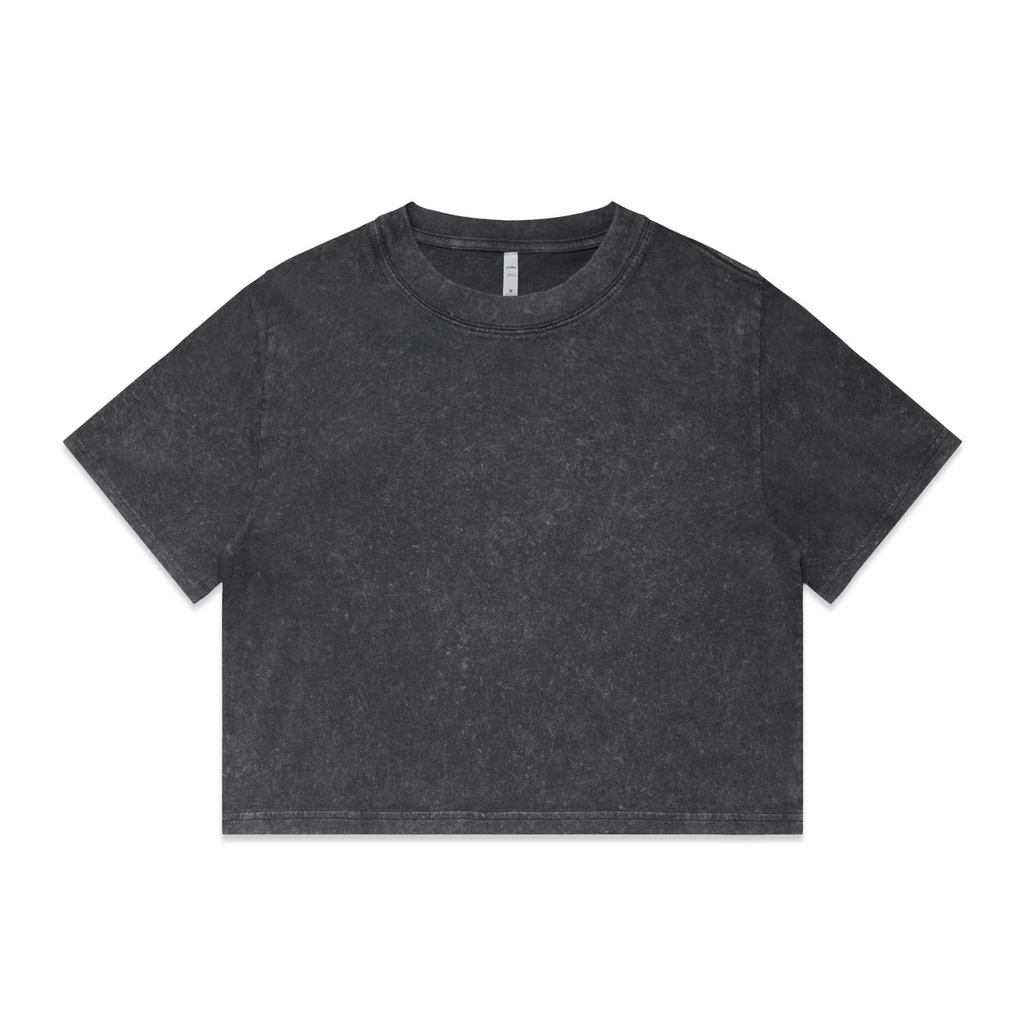 [4086-BLA_A-F-XS] Wo's Stone Wash Heavy Crop - 4086 (XS, Black Stone)