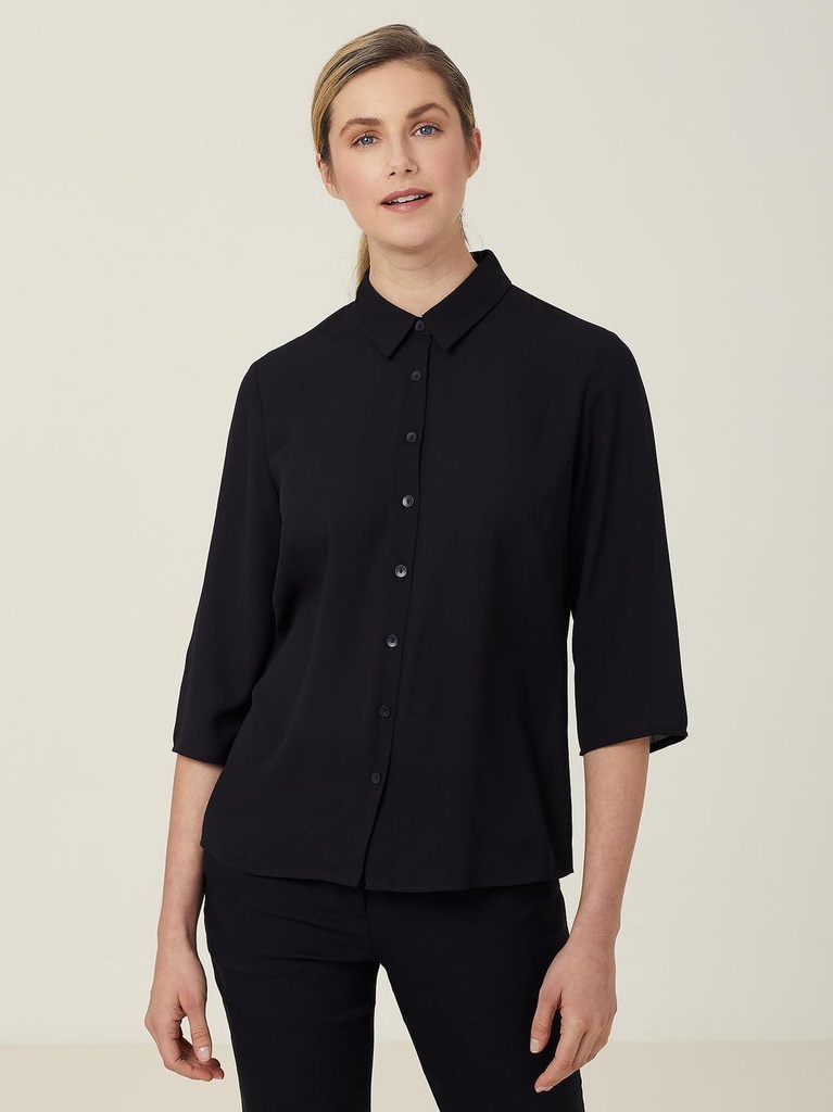[9352795922007] CATUKZ - Georgie 3/4 Pleat Back Shirt (6, BLACK)