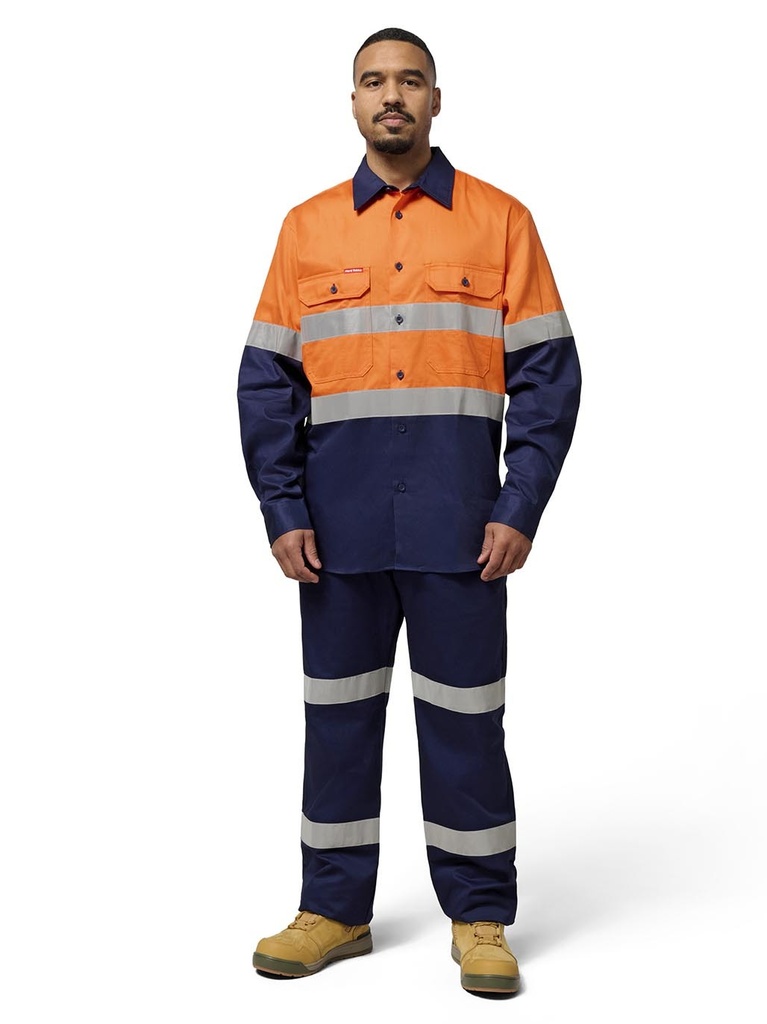 Y07990 - Hi-Vis 2 Tone Long Sleeve Taped Cotton Drill Shirt