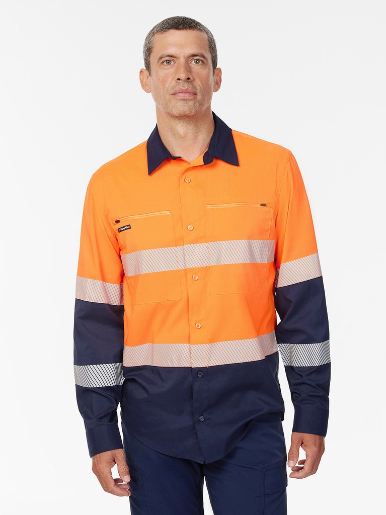 [9357732918280] K54037 - Drycool Hi Vis Taped Shirt Long Sleeve (2XS, ORANGE/NAVY)